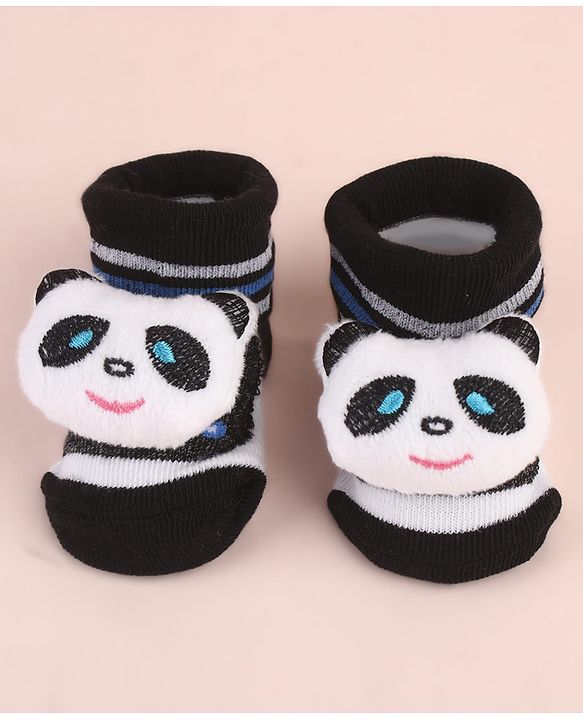 Cute Walk by Babyhug Ankle Length Socks Shoes With Panda Applique & Stripes - Black
