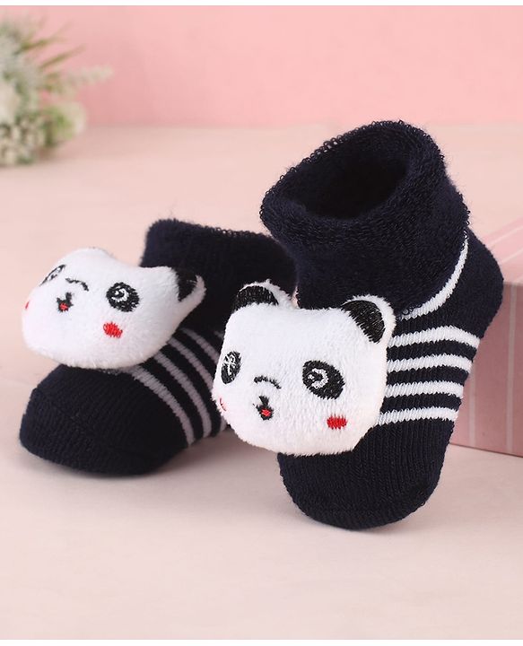 Cute Walk by Babyhug Ankle Length Socks Shoes With Panda Applique & Stripes - Black