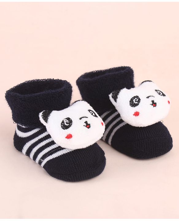 Cute Walk by Babyhug Ankle Length Socks Shoes With Panda Applique & Stripes - Black
