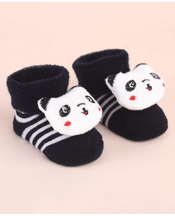 Cute Walk by Babyhug Ankle Length Socks Shoes With Panda Applique & Stripes - Black