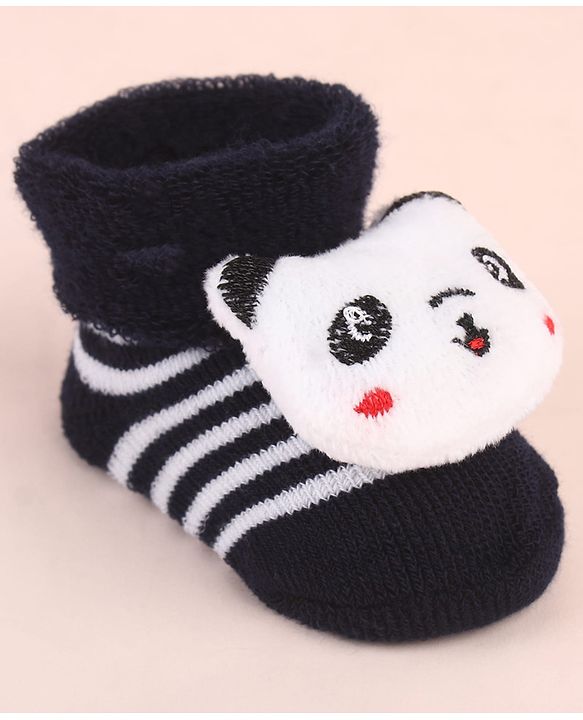 Cute Walk by Babyhug Ankle Length Socks Shoes With Panda Applique & Stripes - Black