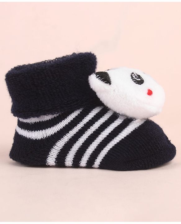Cute Walk by Babyhug Ankle Length Socks Shoes With Panda Applique & Stripes - Black