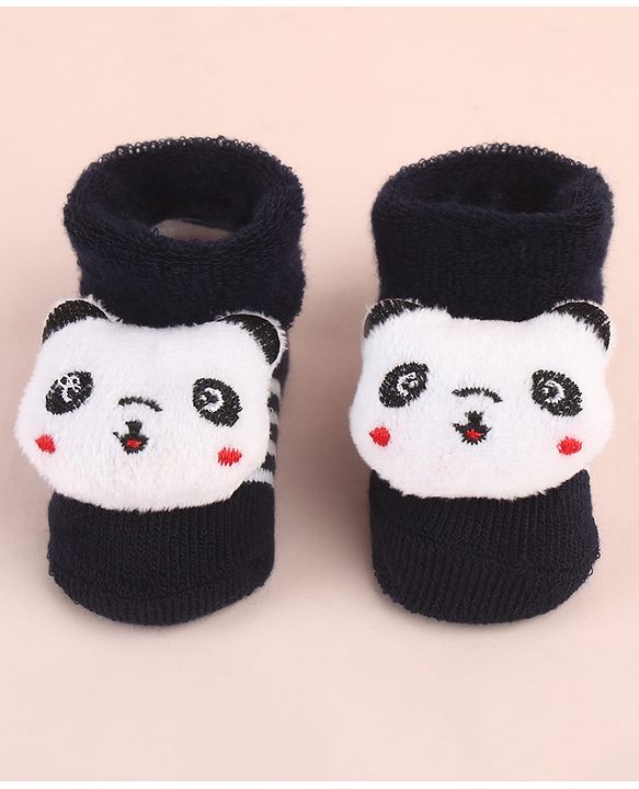 Cute Walk by Babyhug Ankle Length Socks Shoes With Panda Applique & Stripes - Black