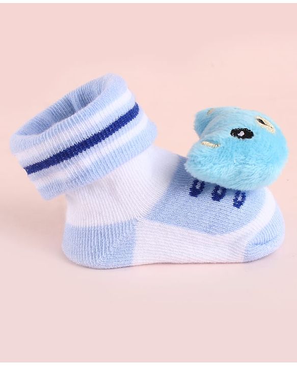 Cute Walk by Babyhug Fabric Socks Shoes With Large Teddy Bear Applique - Light Blue