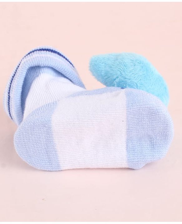 Cute Walk by Babyhug Fabric Socks Shoes With Large Teddy Bear Applique - Light Blue