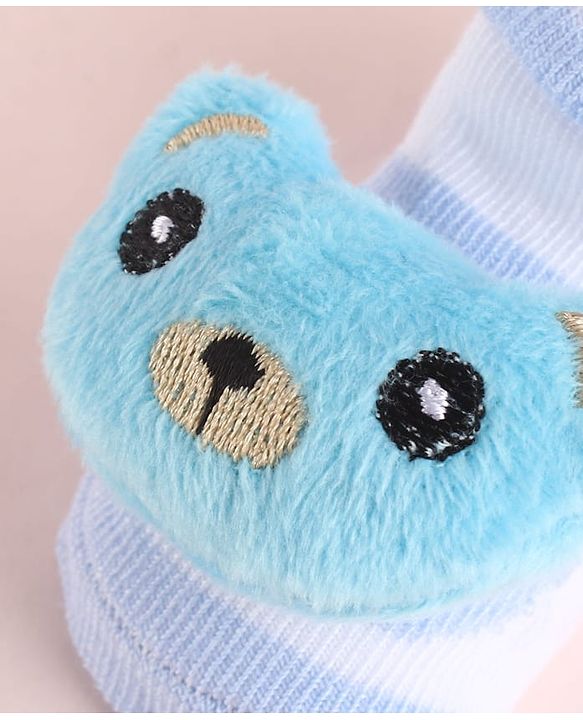 Cute Walk by Babyhug Fabric Socks Shoes With Large Teddy Bear Applique - Light Blue