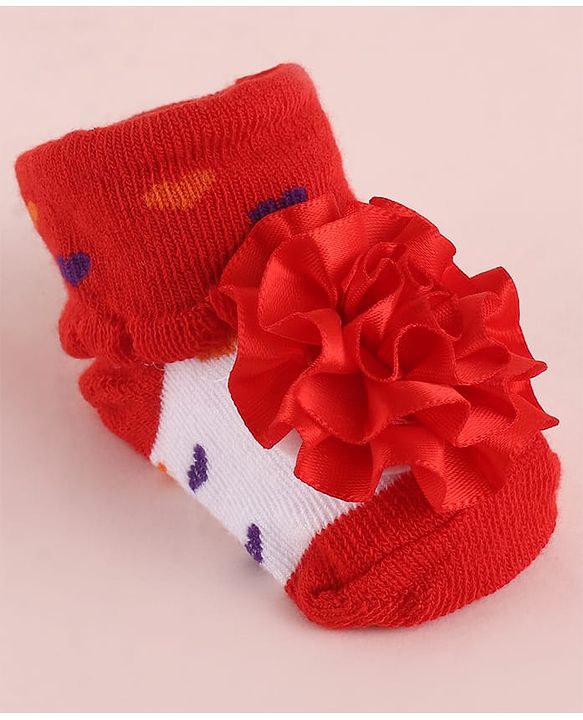 Cute Walk by Babyhug Fabric Socks Shoes With Large Floral Applique - Red