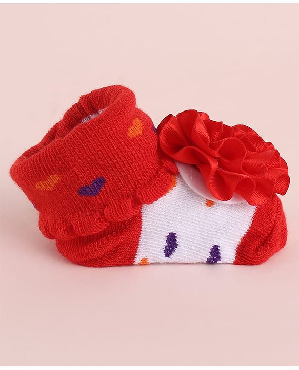 Cute Walk by Babyhug Fabric Socks Shoes With Large Floral Applique - Red