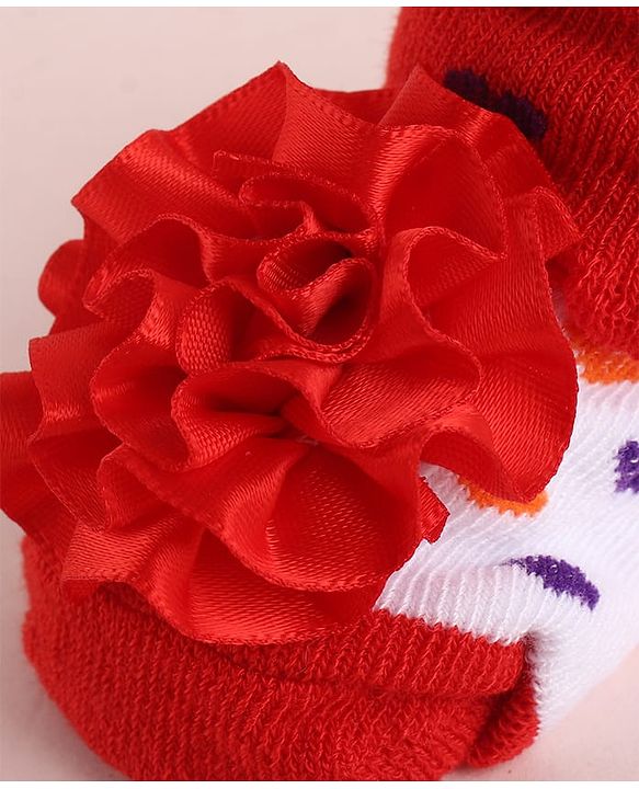 Cute Walk by Babyhug Fabric Socks Shoes With Large Floral Applique - Red