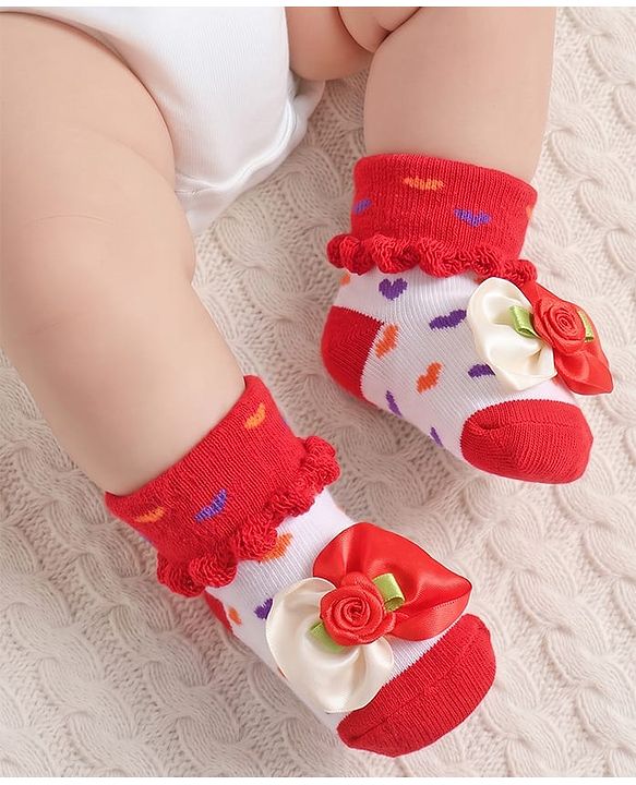 Cute Walk by Babyhug Sock Shoes With Floral Applique - Multicolour