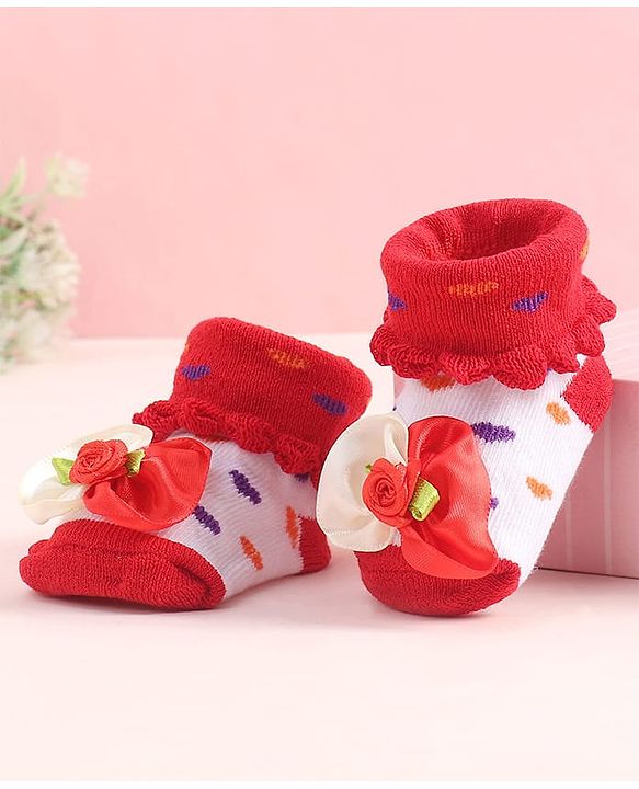 Cute Walk by Babyhug Sock Shoes With Floral Applique - Multicolour