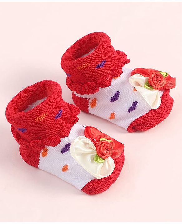 Cute Walk by Babyhug Sock Shoes With Floral Applique - Multicolour