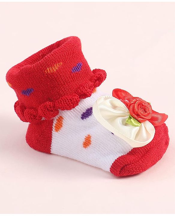 Cute Walk by Babyhug Sock Shoes With Floral Applique - Multicolour