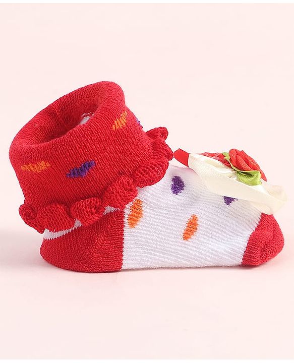 Cute Walk by Babyhug Sock Shoes With Floral Applique - Multicolour