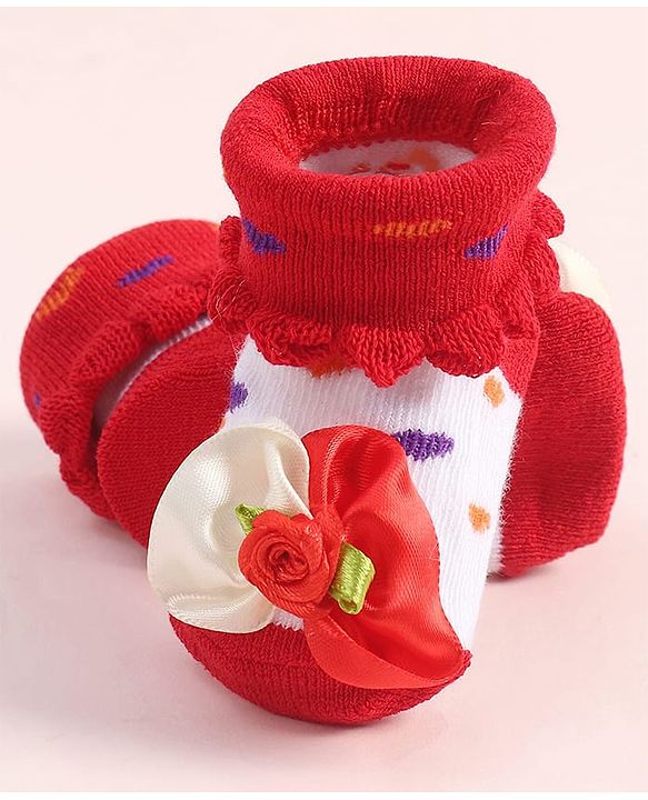 Cute Walk by Babyhug Sock Shoes With Floral Applique - Multicolour