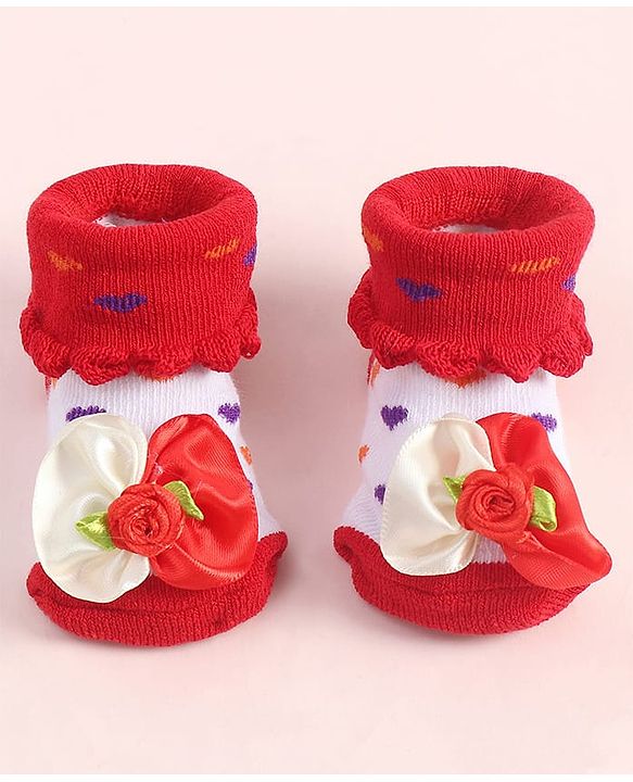 Cute Walk by Babyhug Sock Shoes With Floral Applique - Multicolour