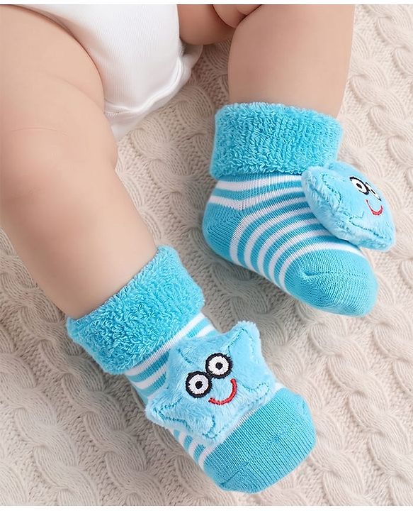 Cute Walk by Babyhug Ankle Length Socks Shoes With Star Applique & Stripes - Light Blue