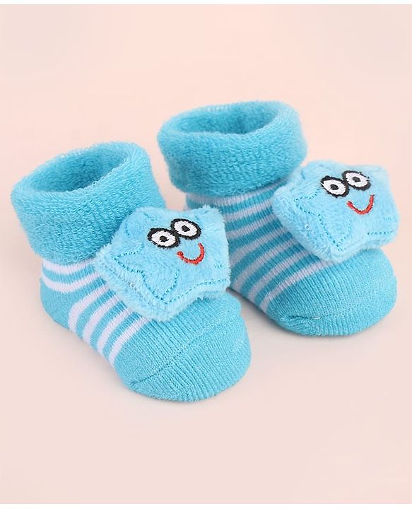 Cute Walk by Babyhug Ankle Length Socks Shoes With Star Applique & Stripes - Light Blue