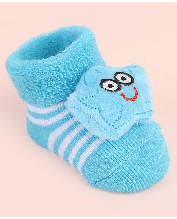 Cute Walk by Babyhug Ankle Length Socks Shoes With Star Applique & Stripes - Light Blue