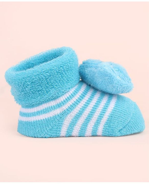 Cute Walk by Babyhug Ankle Length Socks Shoes With Star Applique & Stripes - Light Blue