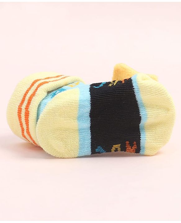 Cute Walk by Babyhug Fabric Ankle Length Socks Shoes with Alphabet Design & Star Applique- Yellow & Black