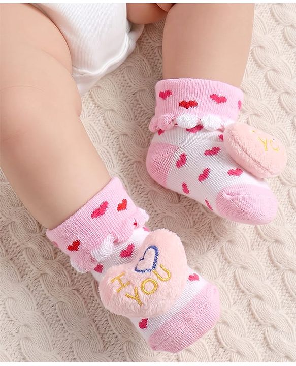 Cute Walk by Babyhug Socks Shoes With Hearts Applique - Pink