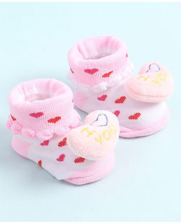 Cute Walk by Babyhug Socks Shoes With Hearts Applique - Pink