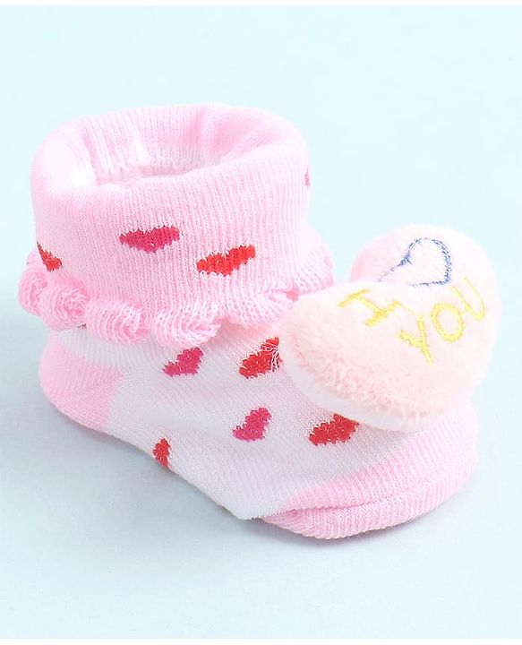 Cute Walk by Babyhug Socks Shoes With Hearts Applique - Pink