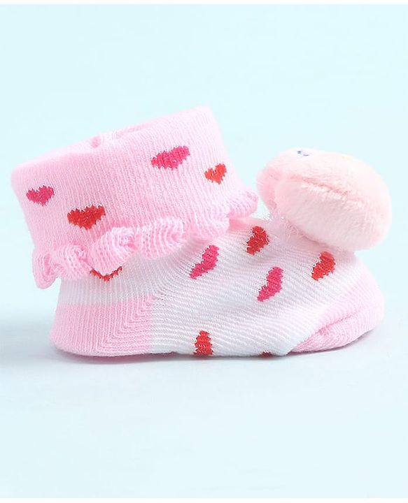 Cute Walk by Babyhug Socks Shoes With Hearts Applique - Pink