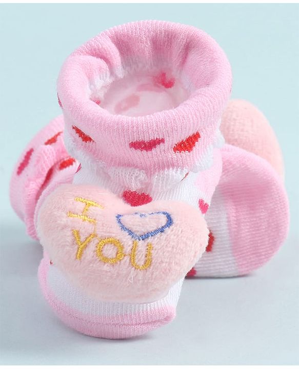 Cute Walk by Babyhug Socks Shoes With Hearts Applique - Pink