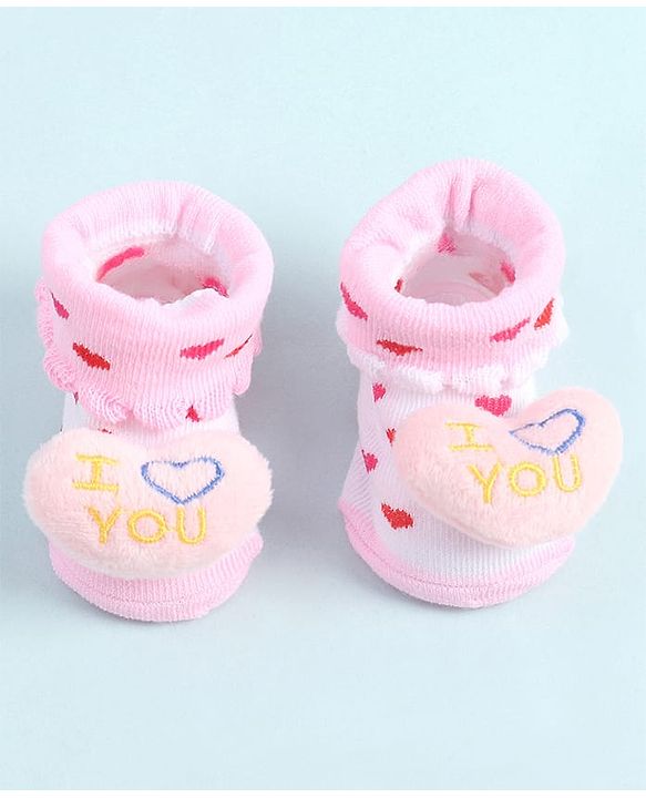 Cute Walk by Babyhug Socks Shoes With Hearts Applique - Pink