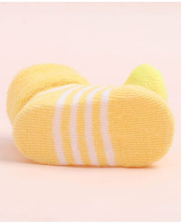 Cute Walk by Babyhug Fabric Ankle Length Socks Shoes with Striped Design & Honey Bee Applique- Yellow