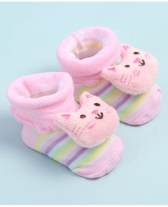 Cute Walk by Babyhug Socks Shoes With Cat Applique - Multicolor