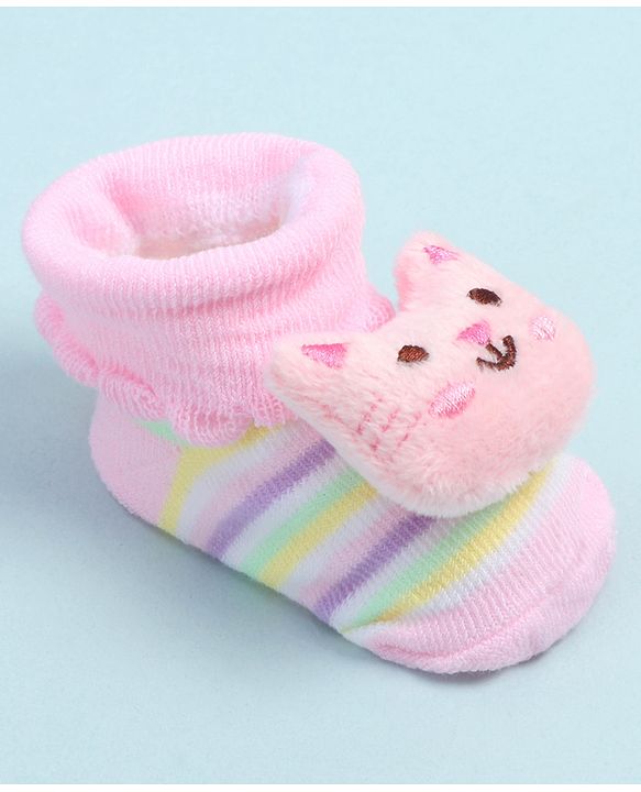 Cute Walk by Babyhug Socks Shoes With Cat Applique - Multicolor