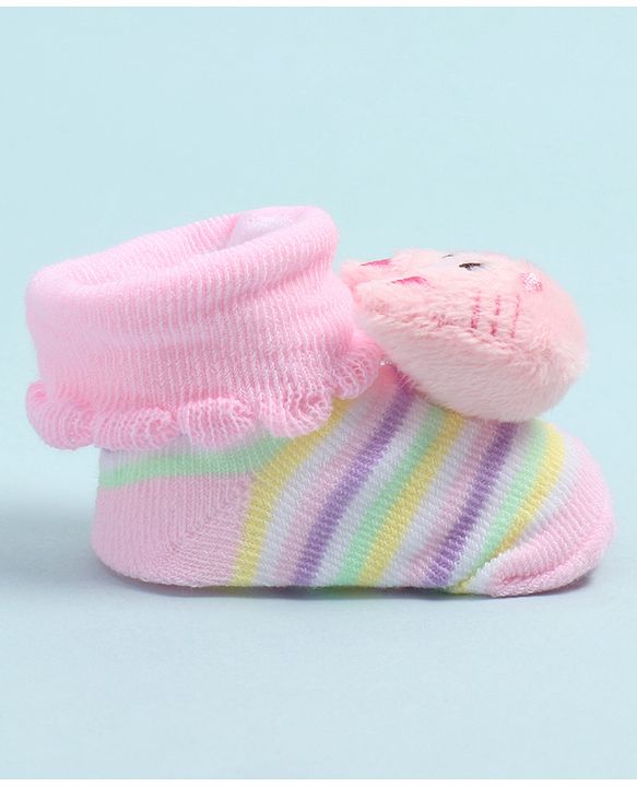 Cute Walk by Babyhug Socks Shoes With Cat Applique - Multicolor
