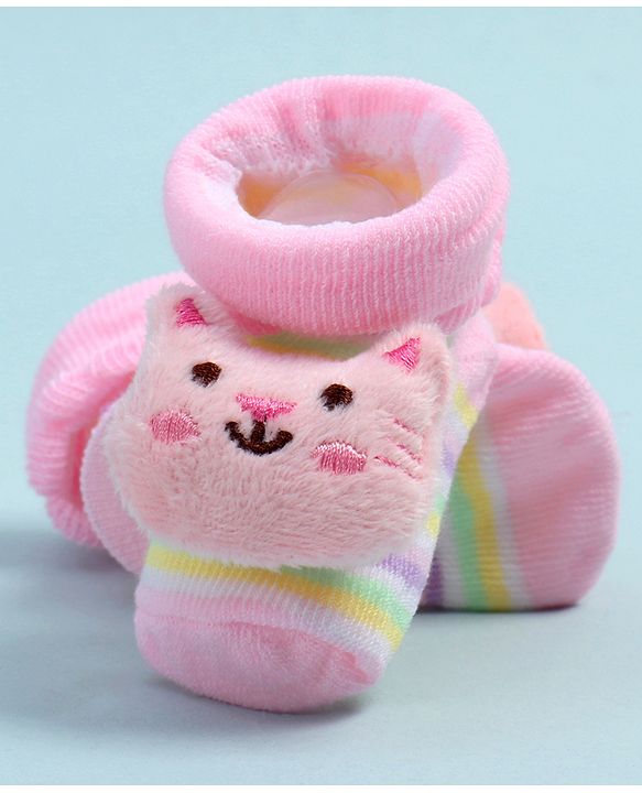Cute Walk by Babyhug Socks Shoes With Cat Applique - Multicolor