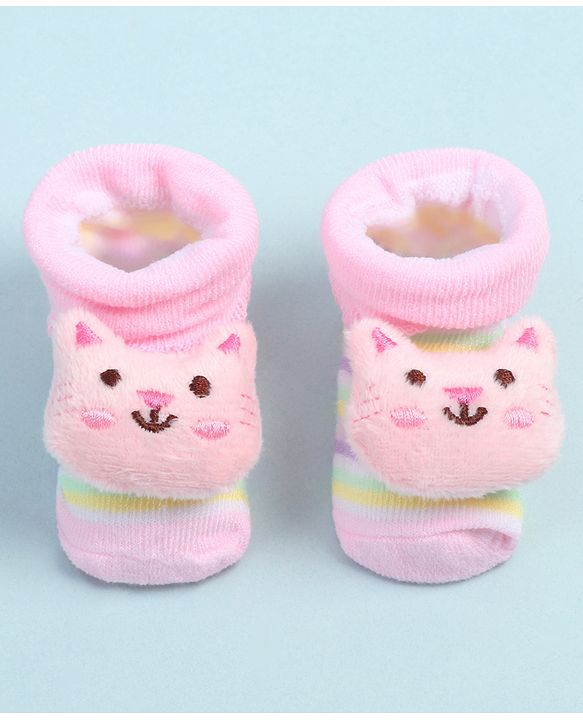 Cute Walk by Babyhug Socks Shoes With Cat Applique - Multicolor