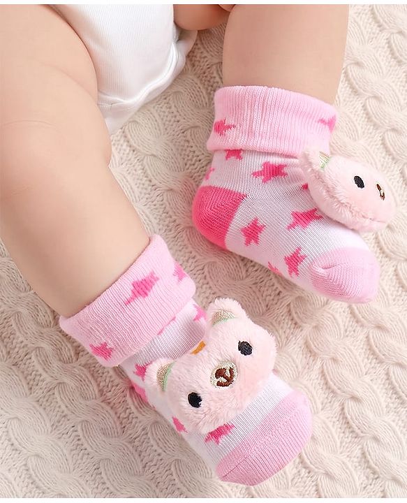 Cute Walk by Babyhug Socks Shoes With Animal Applique - Pink