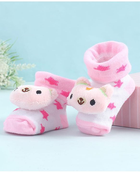 Cute Walk by Babyhug Socks Shoes With Animal Applique - Pink