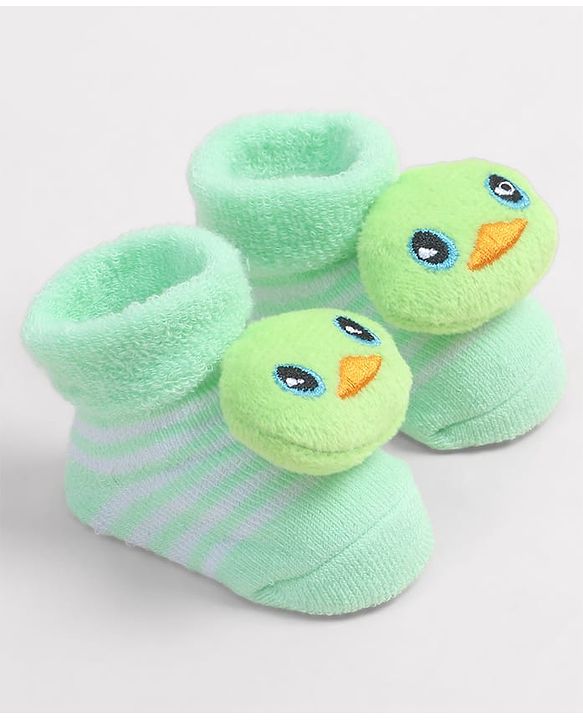 Cute Walk by Babyhug Fabric Ankle Length Socks Shoes with Duck Applique- Sea Green