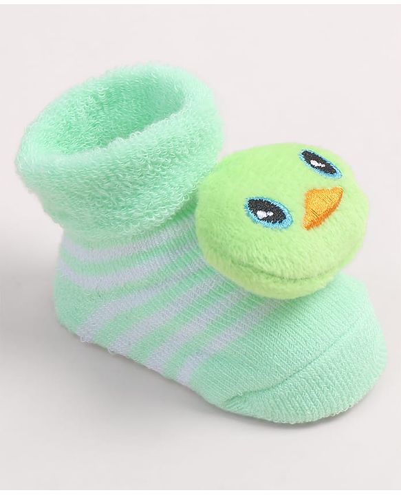 Cute Walk by Babyhug Fabric Ankle Length Socks Shoes with Duck Applique- Sea Green