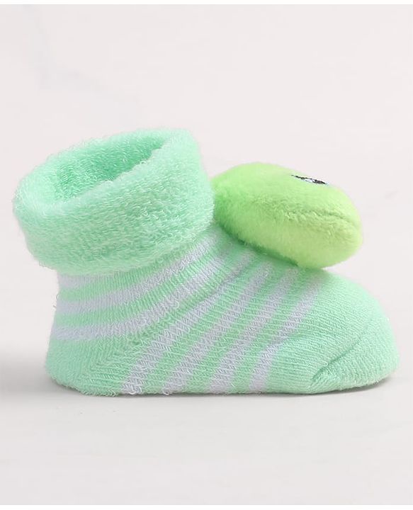 Cute Walk by Babyhug Fabric Ankle Length Socks Shoes with Duck Applique- Sea Green