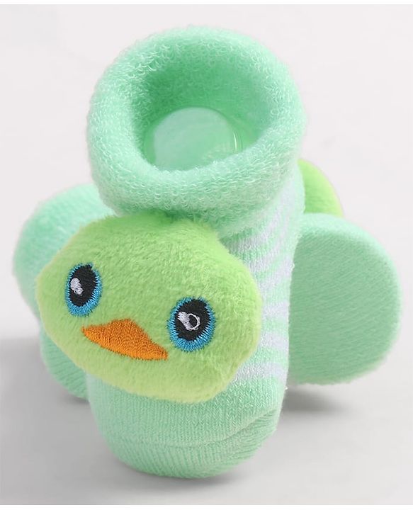 Cute Walk by Babyhug Fabric Ankle Length Socks Shoes with Duck Applique- Sea Green