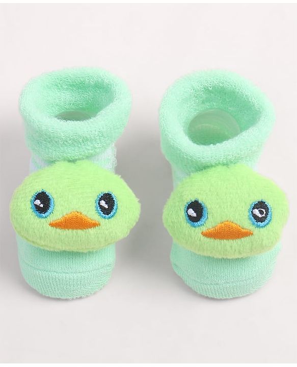 Cute Walk by Babyhug Fabric Ankle Length Socks Shoes with Duck Applique- Sea Green