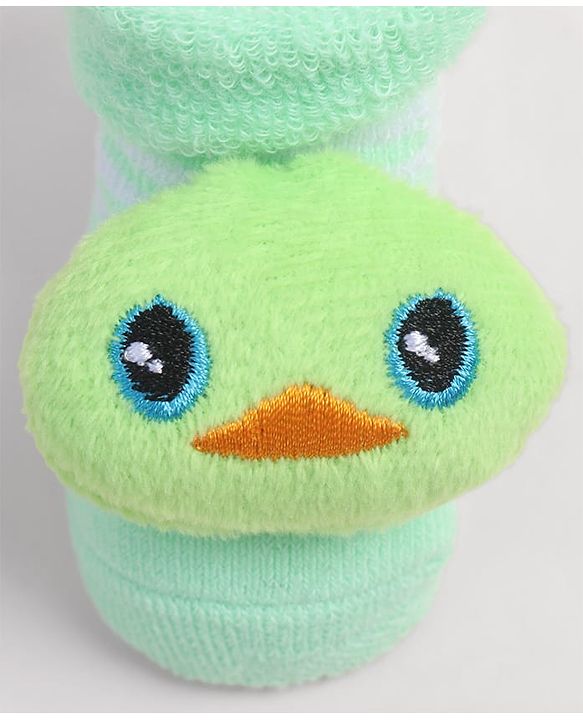 Cute Walk by Babyhug Fabric Ankle Length Socks Shoes with Duck Applique- Sea Green