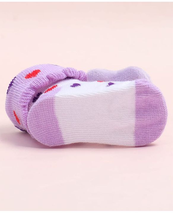 Cute Walk by Babyhug Fabric Ankle Length Socks Shoes with Heart Design & Bunny Applique- Lilac & White