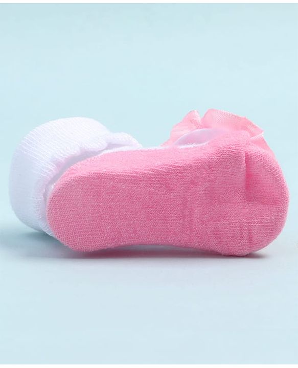 Cute Walk by Babyhug Fabric Ankle Length Socks Shoes with Floral Applique- Pink & White