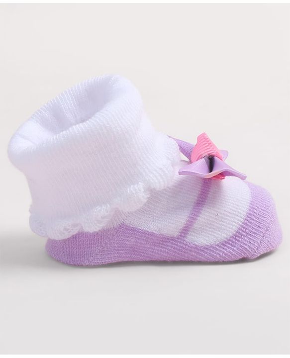 Cute Walk by Babyhug Fabric Ankle Length Socks Shoes with    Bow Applique- Pink & White