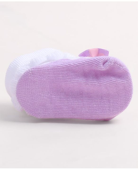 Cute Walk by Babyhug Fabric Ankle Length Socks Shoes with    Bow Applique- Pink & White