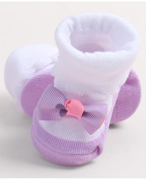 Cute Walk by Babyhug Fabric Ankle Length Socks Shoes with    Bow Applique- Pink & White